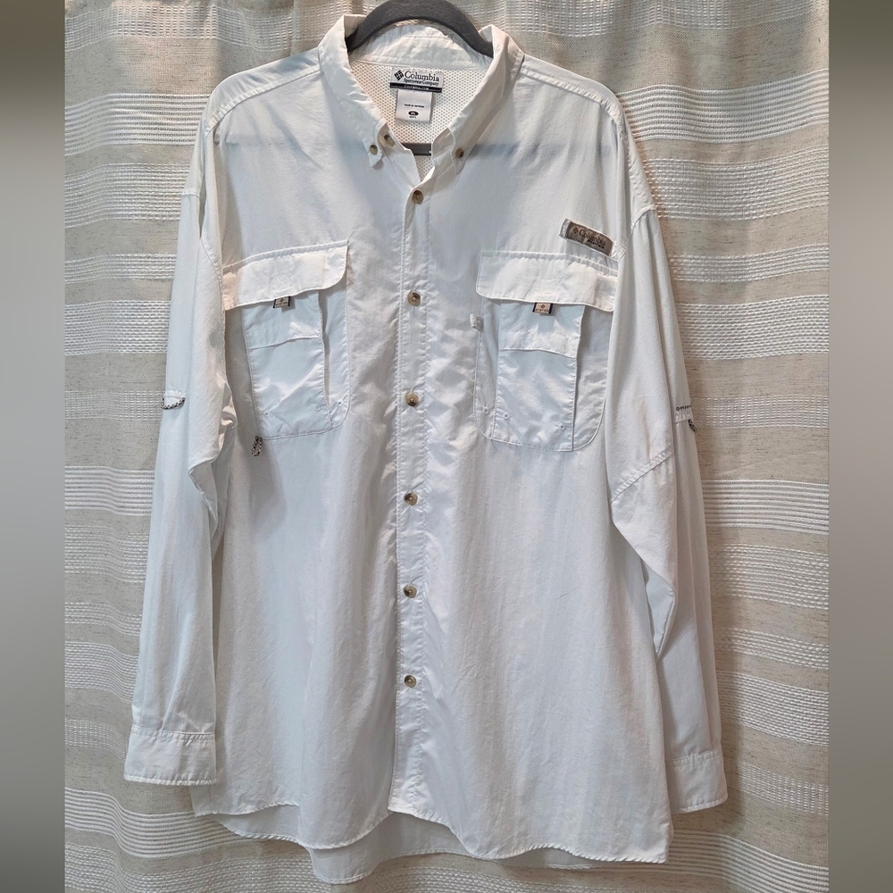 Columbia PFG Fishing Shirt Omni-Shade Button Up Long Sleeve White XL